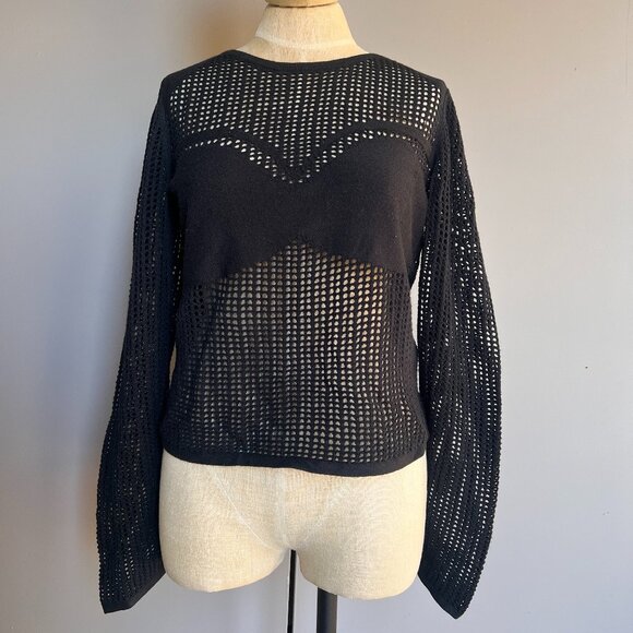 Maeve Black Mesh Long Sleeve Sweater size Large - Picture 1 of 4